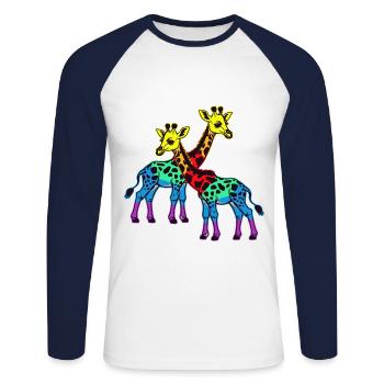 LGBT Regenbogen Giraffen Giraffe Gay Pride - Unisex Baseballshirt langarm - Weiß/Navy - Vorne - Nik (191cm)