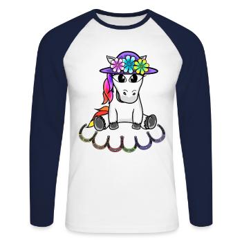 Licorne Cheval Fer À cheval Enfants Enfant Bébé Créature Mythique - T-shirt baseball manches longues Homme - blanc/marine - Devant - Nik (191cm)