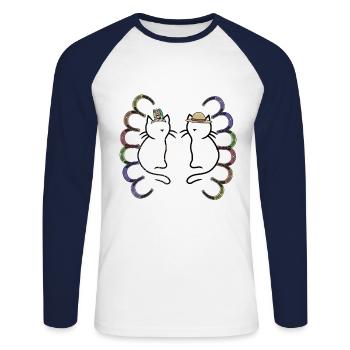 Wild West Chats Western Chat Enfants des années 80 - T-shirt baseball manches longues Homme - blanc/marine - Devant - Nik (191cm)
