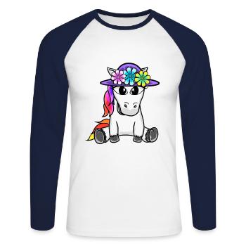 Licorne mignonne Licornes Cheval Chevaux Enfants - T-shirt baseball manches longues Homme - blanc/marine - Devant - Nik (191cm)