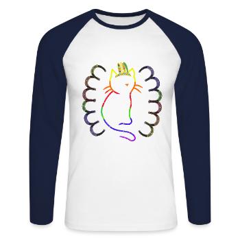 Retro Katze Katzen Vintage 80er 90er Schamane - Unisex Baseballshirt langarm - Weiß/Navy - Vorne - Nik (191cm)
