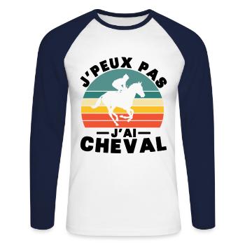 Je peux pas j ai Cheval Humour cadeau - T-shirt baseball manches longues Homme - blanc/marine - Devant - Nik (191cm)