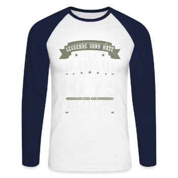 Janvier 1975 Vintage Cadeau d’anniversaire - T-shirt baseball manches longues Homme - blanc/marine - Devant - Nik (191cm)