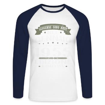 Janvier 1955 Vintage Cadeau d’anniversaire - T-shirt baseball manches longues Homme - blanc/marine - Devant - Nik (191cm)