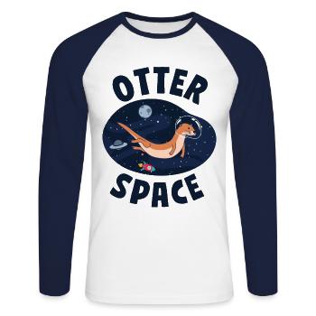 Otter Pun Space Science Astronaut - Unisex Long Sleeve Baseball T-Shirt - white/navy - Front - Nik (191cm)