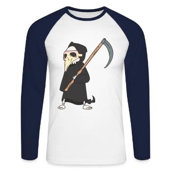 Halloween Médiéval Peste Faucheuse - T-shirt baseball manches longues Homme - blanc/marine - Devant - Nik (191cm)