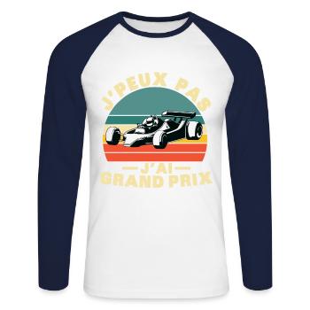 Ich kann nicht, ich habe einen tollen Preis - Unisex Baseballshirt langarm - Weiß/Navy - Vorne - Nik (191cm)
