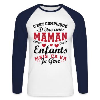 It's complicated to be a Mom with 3 Children - Unisex Long Sleeve Baseball T-Shirt - white/navy - Front - Nik (191cm)