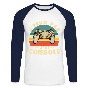 Ich kann nicht trösten, Humor Geschenk - Unisex Baseballshirt langarm - Weiß/Navy - Vorne - Nik (191cm)