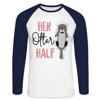 Couple Loutre Jeu de mots Saint-Valentin - T-shirt baseball manches longues Homme - blanc/marine - Devant - Nik (191cm)