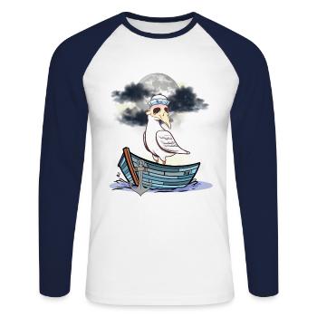Seagull Seagulls Nature Conservation Pollution - T-shirt baseball manches longues Homme - blanc/marine - Devant - Nik (191cm)
