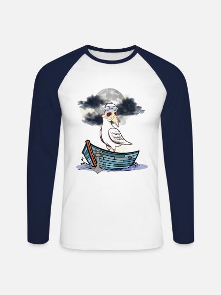 Måger Måger Naturbeskyttelse Forurening - Langærmet herre-baseballshirt - hvid/marineblå