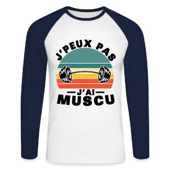 I Can't I Have Muscle, Vintage Humor Gift Idea - Unisex Long Sleeve Baseball T-Shirt - white/navy - Front - Nik (191cm)