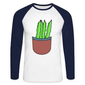 haricots verts jardinier amateur jardin jardinage haricot - T-shirt baseball manches longues Homme - blanc/marine - Devant - Nik (191cm)