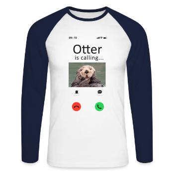 Otter Phone Display Otter Is - Unisex Long Sleeve Baseball T-Shirt - white/navy - Front - Nik (191cm)