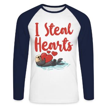 Loutre Saint-Valentin je vole - T-shirt baseball manches longues Homme - blanc/marine - Devant - Nik (191cm)