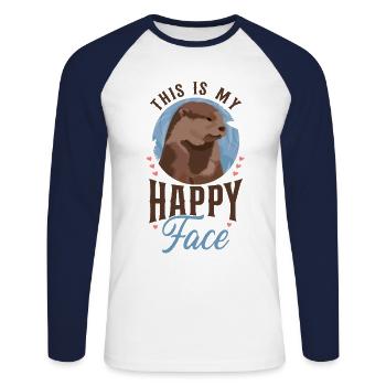 Loutre : c’est mon visage heureux - T-shirt baseball manches longues Homme - blanc/marine - Devant - Nik (191cm)