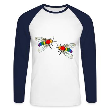 LGBT Biene Wespe Gay Pride Regenbogenfahne - Unisex Baseballshirt langarm - Weiß/Navy - Vorne - Nik (191cm)