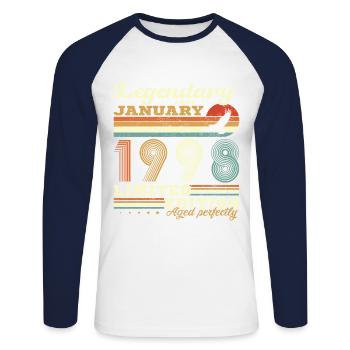 Cadeau D'anniversaire Nées En Janvier 1998 - T-shirt baseball manches longues Homme - blanc/marine - Devant - Nik (191cm)