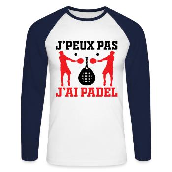 I Can't I Have Padel Player Sport Racket Gift - Unisex Long Sleeve Baseball T-Shirt - white/navy - Front - Nik (191cm)