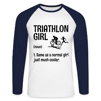 Triathlon Fille Définition Nager Vélo Courir Triathlète - T-shirt baseball manches longues Homme - blanc/marine - Devant - Nik (191cm)