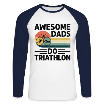 Super papas font du triathlon natation vélo course triathlète - T-shirt baseball manches longues Homme - blanc/marine - Devant - Nik (191cm)
