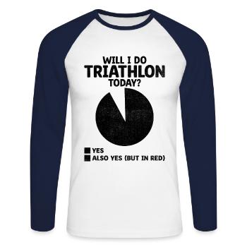 Vais-je faire du triathlon aujourd’hui Nager Vélo Courir Triathlète - T-shirt baseball manches longues Homme - blanc/marine - Devant - Nik (191cm)