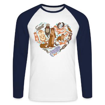 Cœur de loutre - T-shirt baseball manches longues Homme - blanc/marine - Devant - Nik (191cm)