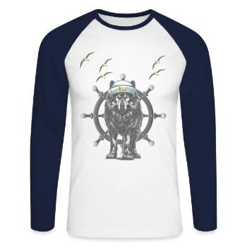 maritim Steuermann Steuerrad Hund Wolf mystisch - Unisex Baseballshirt langarm - Weiß/Navy - Vorne - Nik (191cm)