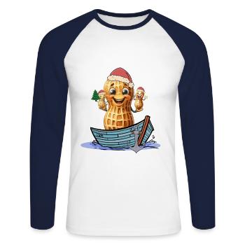 Peanut Seafarer Santa Claus Ahoy - Unisex Long Sleeve Baseball T-Shirt - white/navy - Front - Nik (191cm)