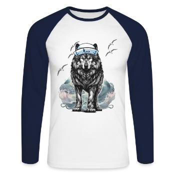 Chien maritime Chiens loup Marin Moin Ahoy - T-shirt baseball manches longues Homme - blanc/marine - Devant - Nik (191cm)