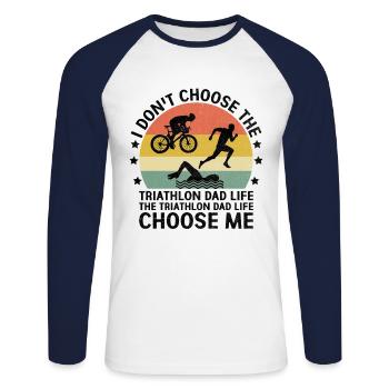Der Triathlon Papa Leben Choose Me Swim Bike Run Tri - Unisex Baseballshirt langarm - Weiß/Navy - Vorne - Nik (191cm)