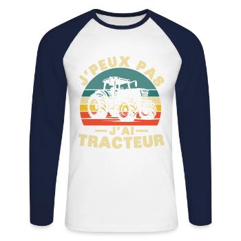I can't I have Tractor Humor gift - Unisex Long Sleeve Baseball T-Shirt - white/navy - Front - Nik (191cm)