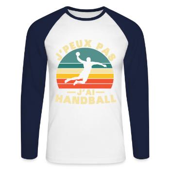 J peux pas j ai handball t shirt pour handball - T-shirt baseball manches longues Homme - blanc/marine - Devant - Nik (191cm)