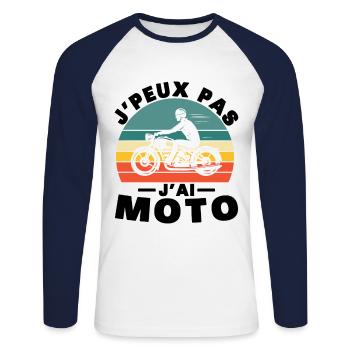 I can't I have Motorcycle Humor gift - Unisex Long Sleeve Baseball T-Shirt - white/navy - Front - Nik (191cm)