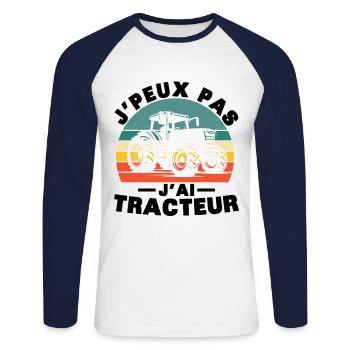 I can't I have Tractor Humor gift - Unisex Long Sleeve Baseball T-Shirt - white/navy - Front - Nik (191cm)