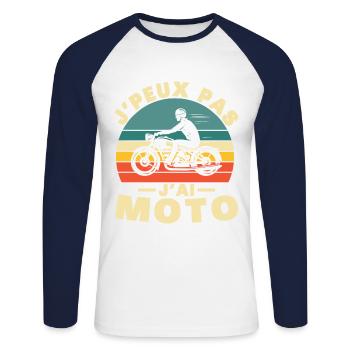 I can't I have Motorcycle Humor gift - Unisex Long Sleeve Baseball T-Shirt - white/navy - Front - Nik (191cm)