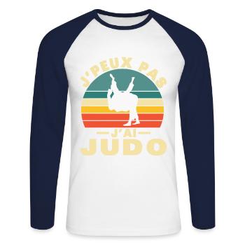 Je Peux Pas J'ai Judo Humour cadeau - T-shirt baseball manches longues Homme - blanc/marine - Devant - Nik (191cm)