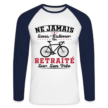 Un Retraité Sur Son Vélo Humour Retraite Cycliste - T-shirt baseball manches longues Homme - blanc/marine - Devant - Nik (191cm)