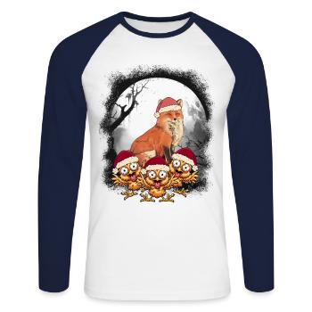 Weihnachtsmann Fuchs Hühner Huhn Nikolaus - Unisex Baseballshirt langarm - Weiß/Navy - Vorne - Nik (191cm)