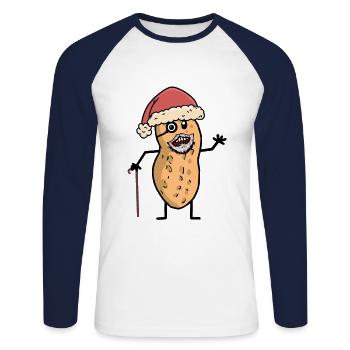 Noël Papy Cacahuète Père Noël - T-shirt baseball manches longues Homme - blanc/marine - Devant - Nik (191cm)