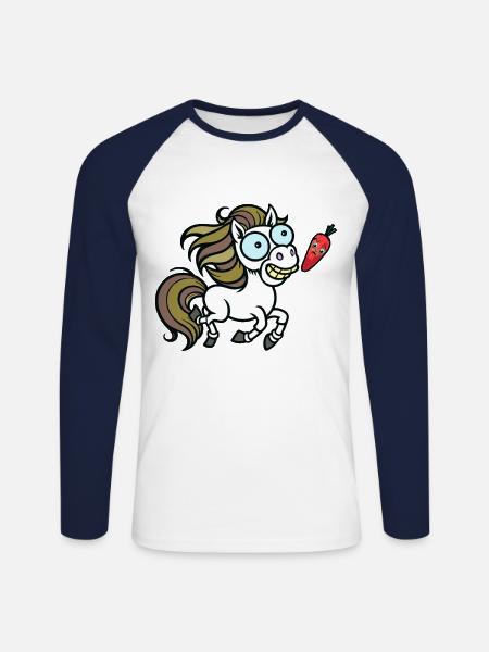 Pferd Pferde Pony - Unisex Baseballshirt langarm - Weiß/Navy