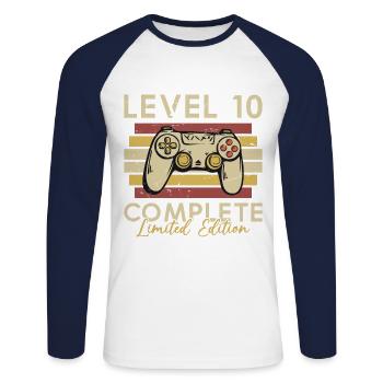 Level 10 Complete - Unisex Long Sleeve Baseball T-Shirt - white/navy - Front - Nik (191cm)