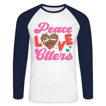 Otter Girl Peace Love Otters - Unisex Long Sleeve Baseball T-Shirt - white/navy - Front - Nik (191cm)