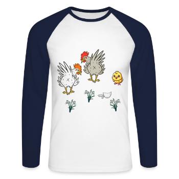 Chicken Chickens Poultry Chicks Spring Easter Child - Unisex Long Sleeve Baseball T-Shirt - white/navy - Front - Nik (191cm)