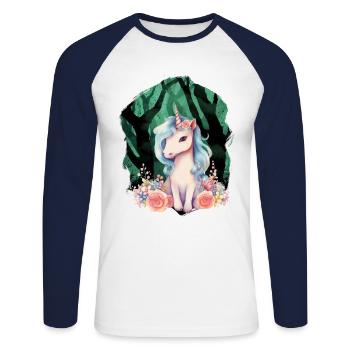Licorne Licornes Créatures mythiques Animaux mythiques Enfant - T-shirt baseball manches longues Homme - blanc/marine - Devant - Nik (191cm)