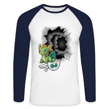Baby Dino Dragon Dragon Eggshell Hatch - Unisex Long Sleeve Baseball T-Shirt - white/navy - Front - Nik (191cm)