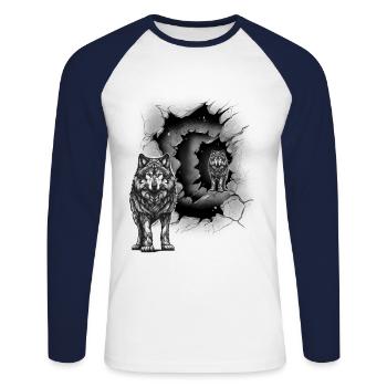 Loup Loups Louve Mystique Halloween - T-shirt baseball manches longues Homme - blanc/marine - Devant - Nik (191cm)