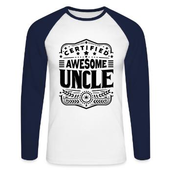 Certified Awesome Uncle Family Uncles Niece Nephew - Unisex Long Sleeve Baseball T-Shirt - white/navy - Front - Nik (191cm)
