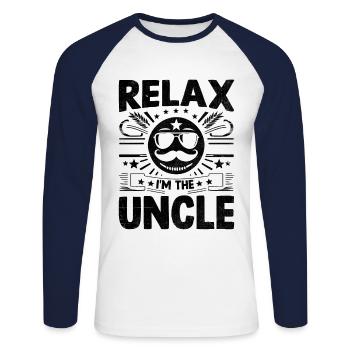 Relax I'm The Uncle Family Uncles Niece Nephew - Unisex Long Sleeve Baseball T-Shirt - white/navy - Front - Nik (191cm)